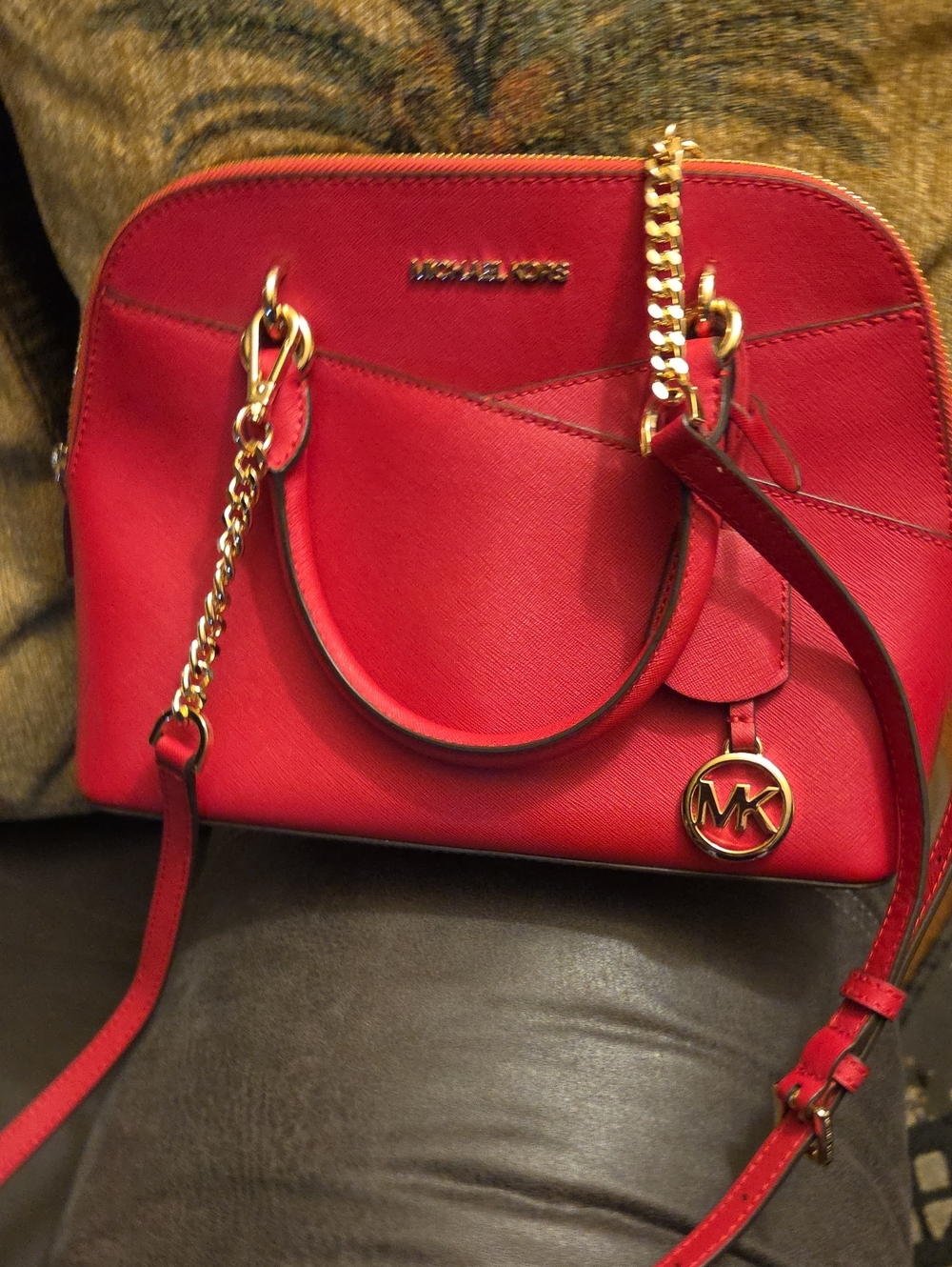 Michael Kors Red Saffiano Leather Satchel/Crossbody, NEW